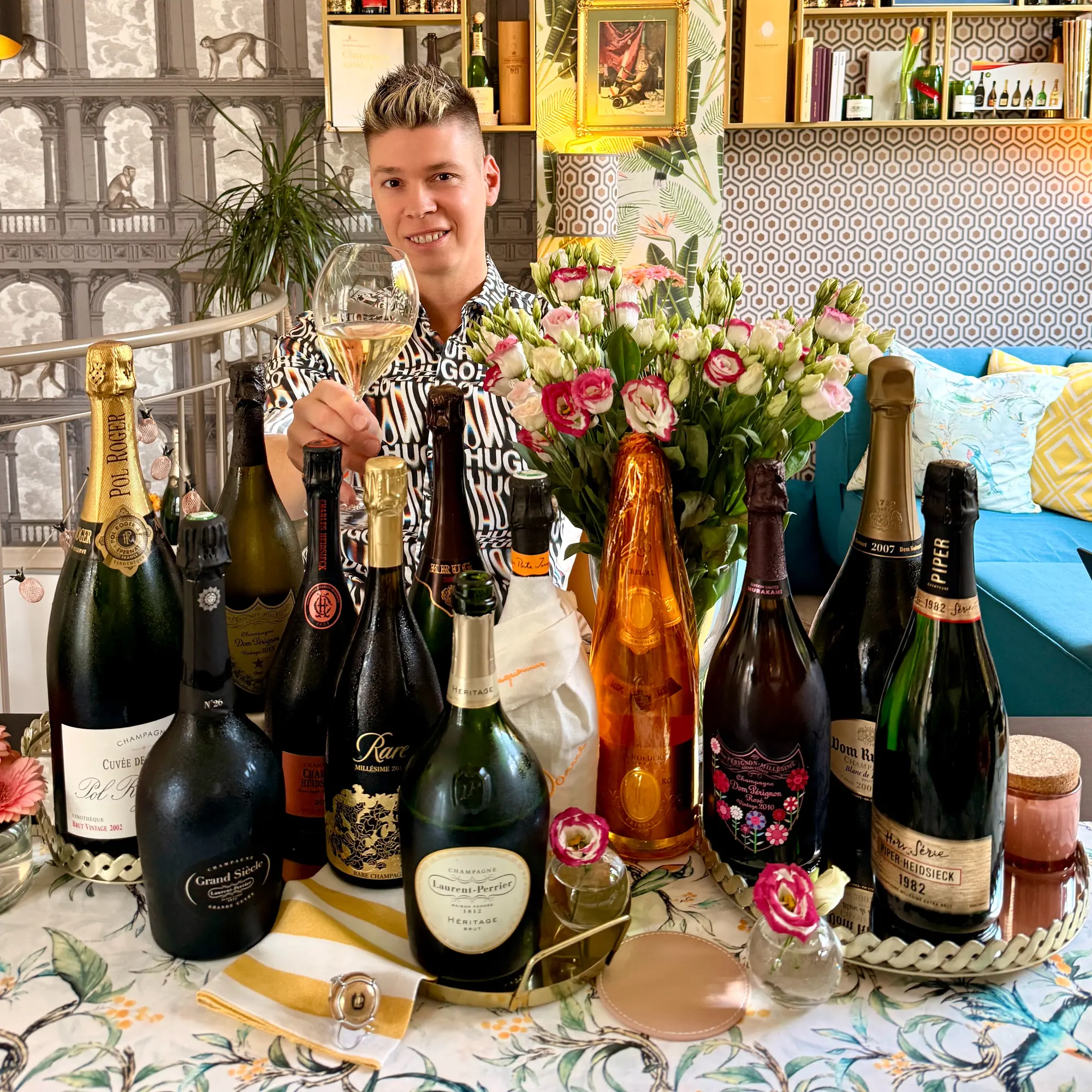 Mate Hajdu behind an extensive selection of champagnes