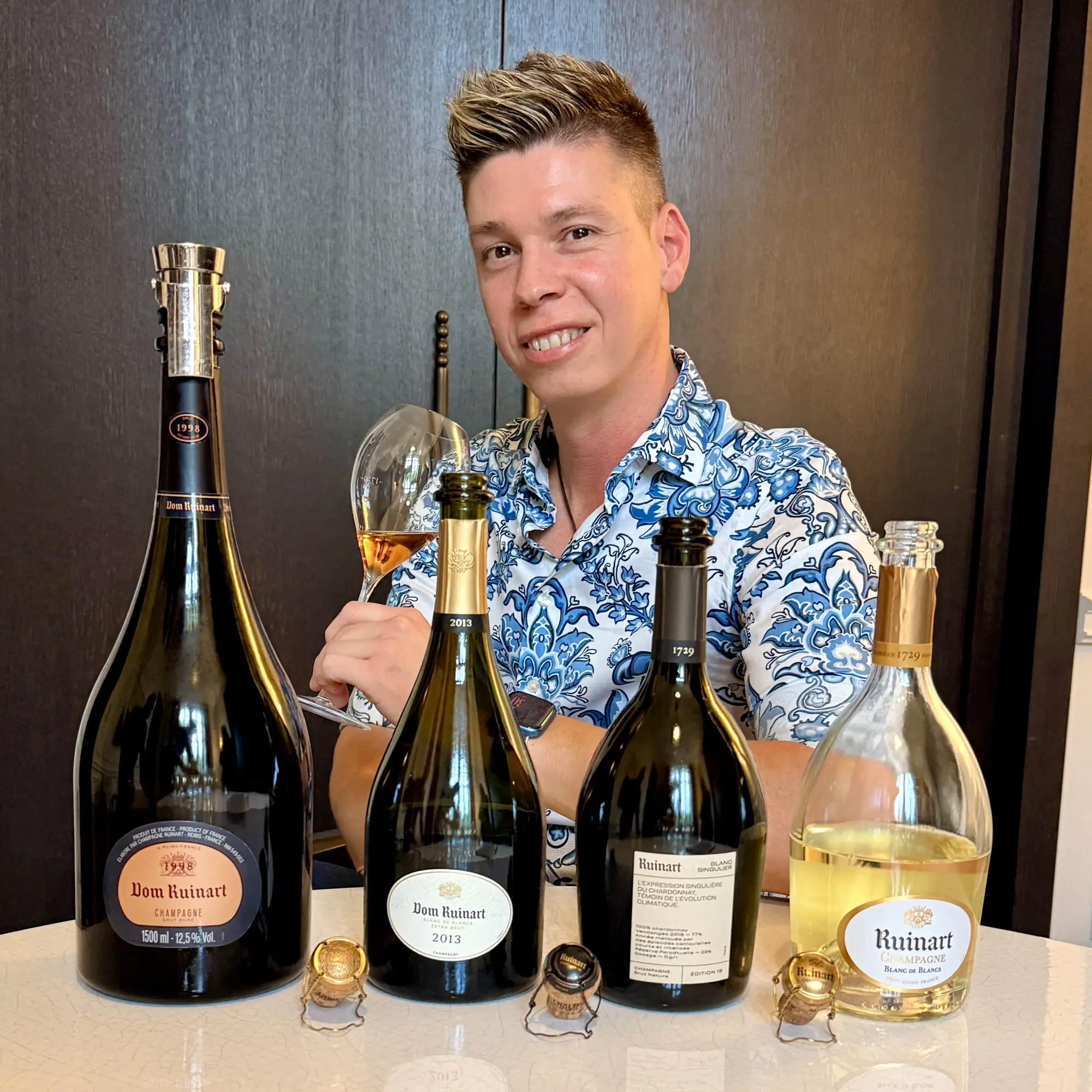 Mate Hajdu with a selection of Ruinart champagnes