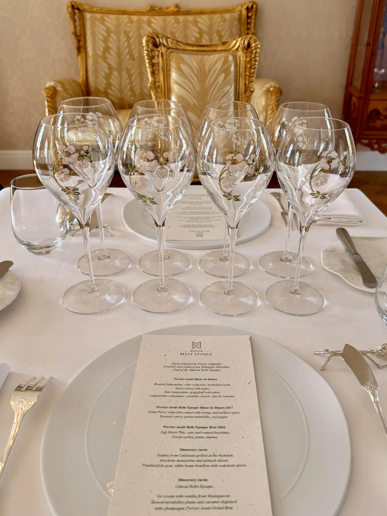 The Maison Belle Epoque menu with floral glasses
