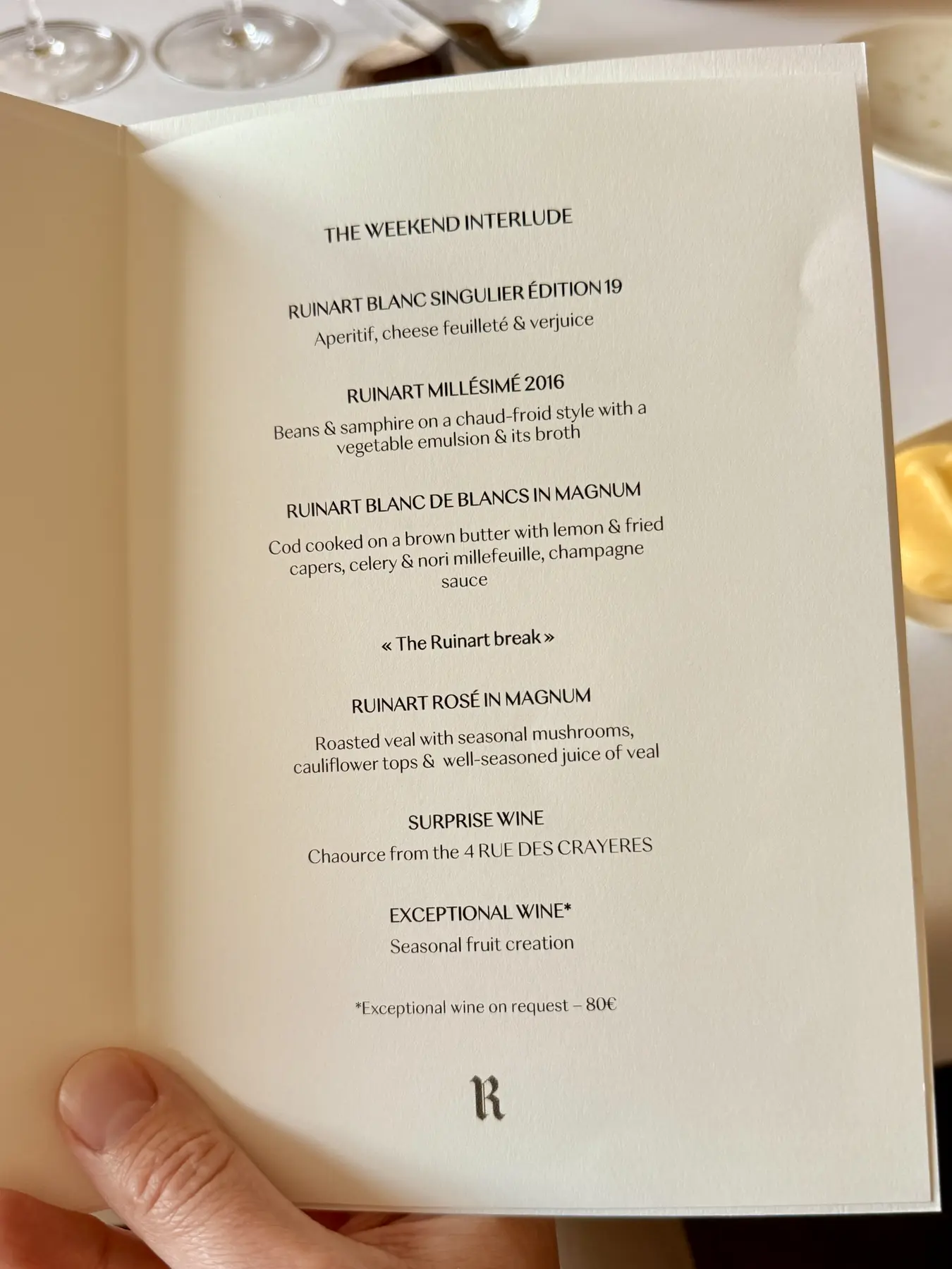 The Ruinart lunch menu and its Champagne pairings