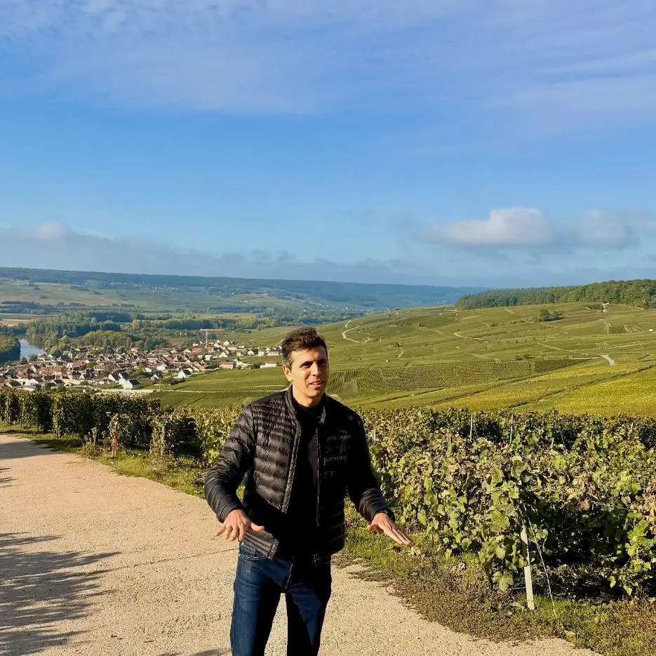 Amine Ghanem in the vineyards of Hautvillers