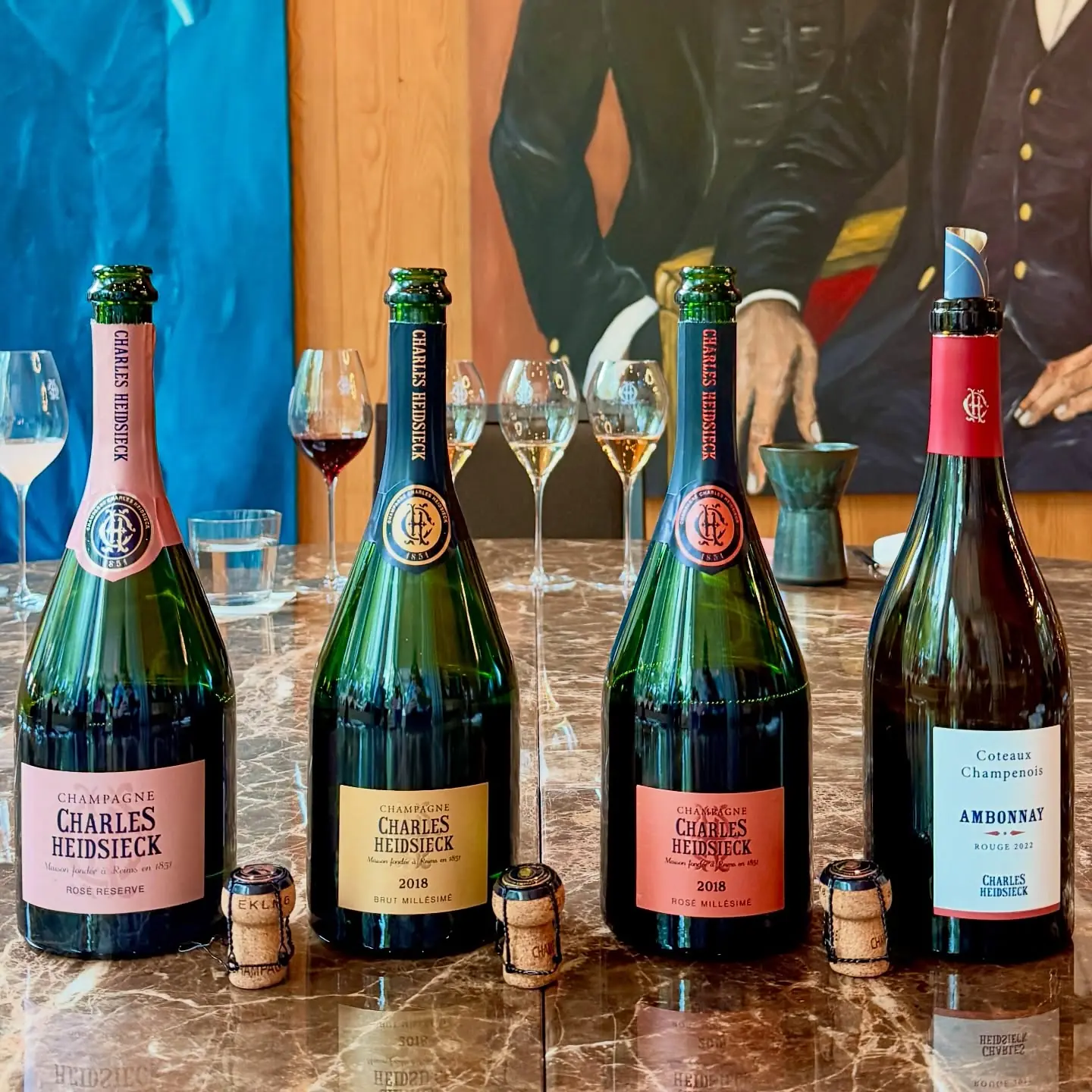 Charles Heidsieck champagnes on a tasting table