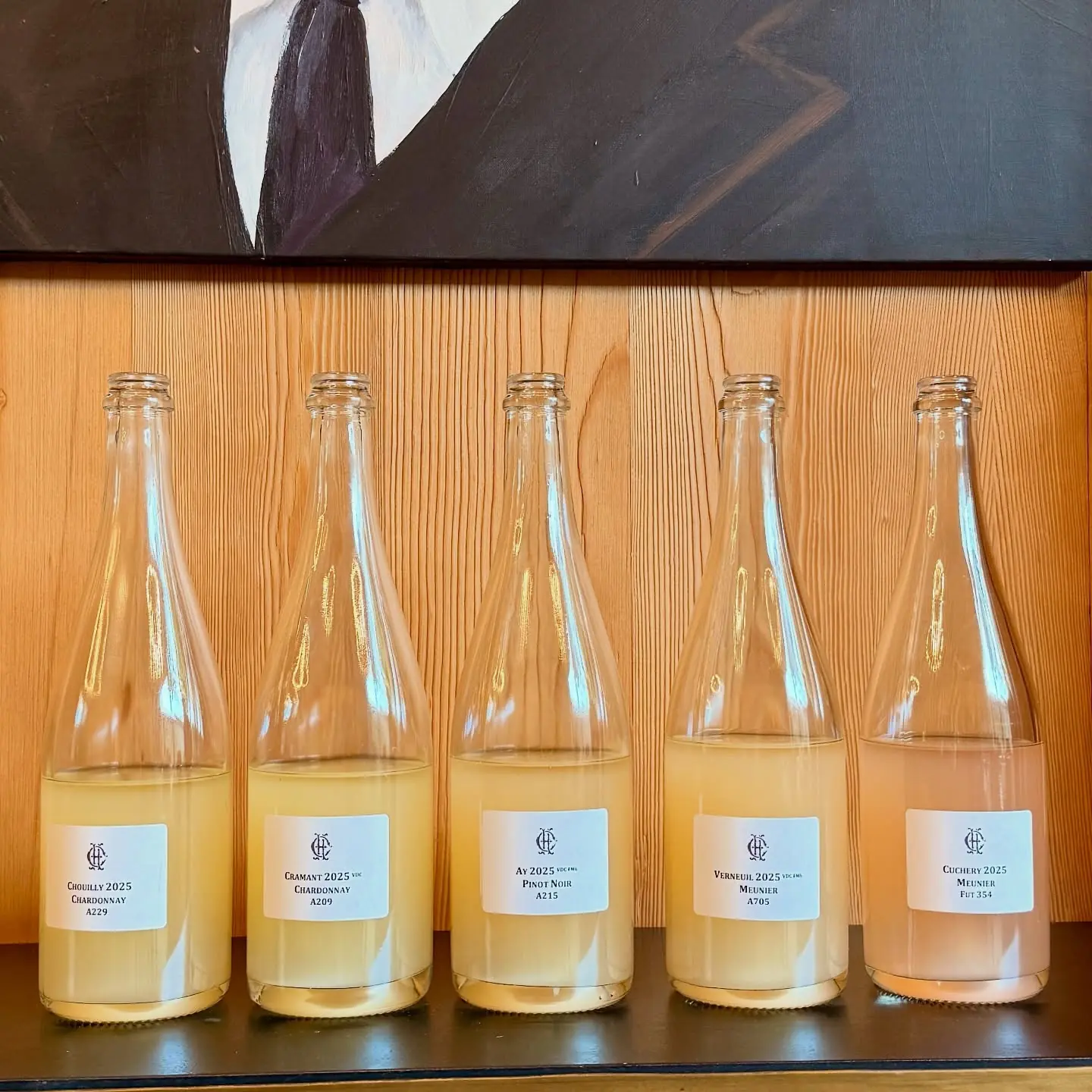 Five tasting samples of 2025 vins clairs