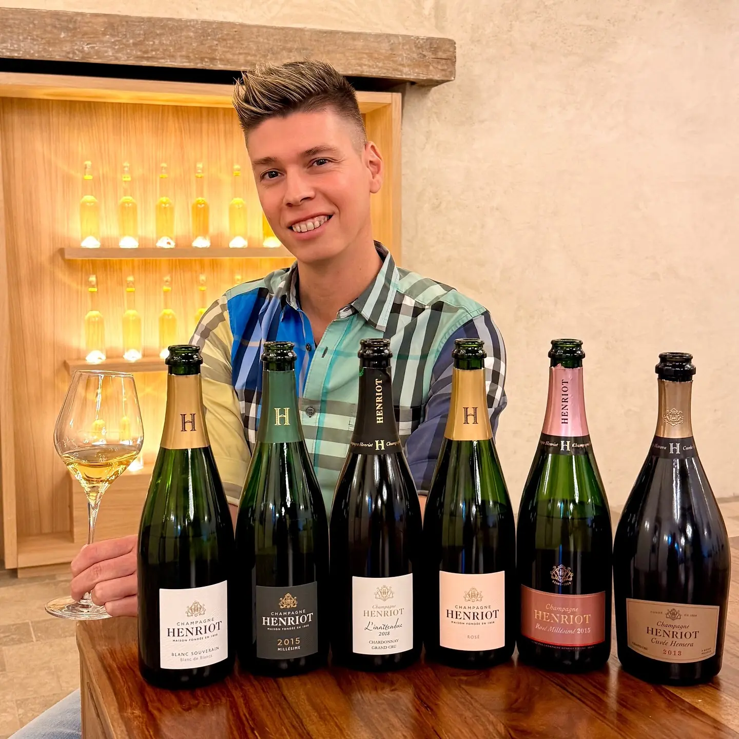 Mate Hajdu with the Maison Henriot tasting line-up
