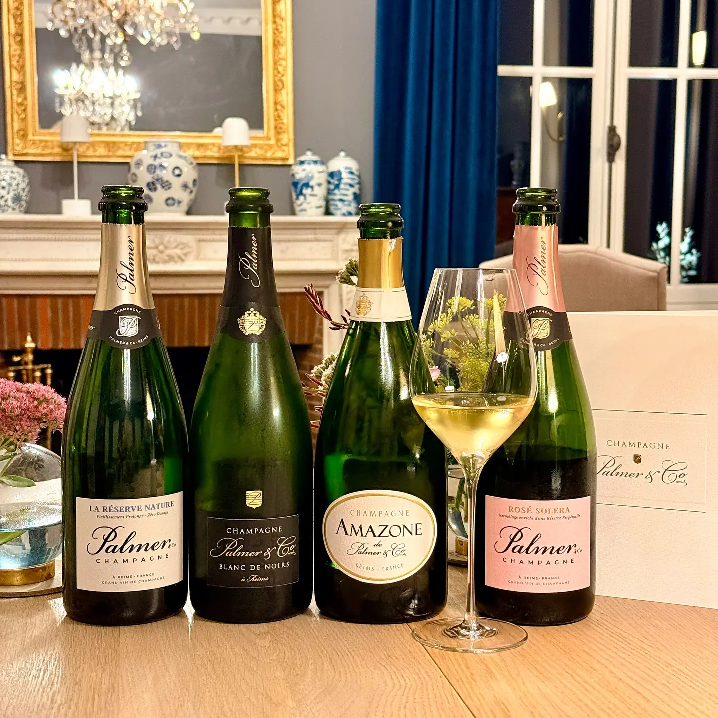 Champagne Palmer bottles at Domaine du Chalet