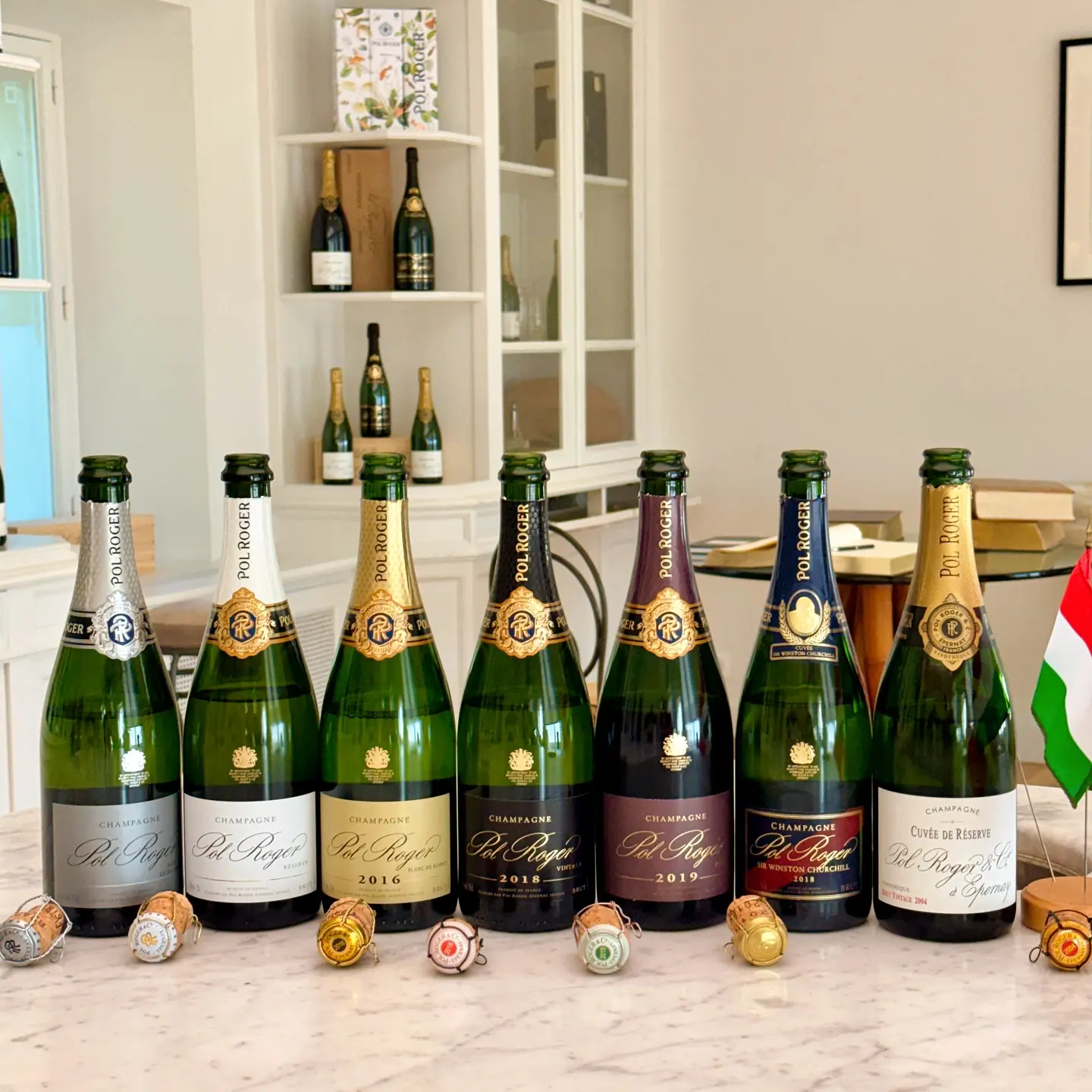 Pol Roger bottles on a tasting table