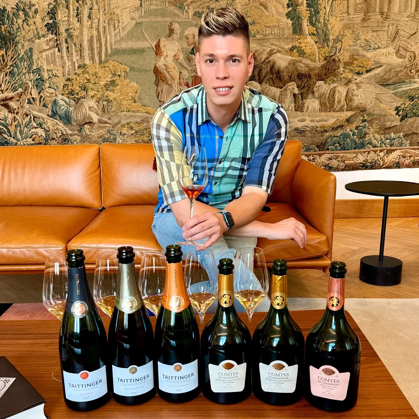 Mate Hajdu with the Taittinger tasting line-up