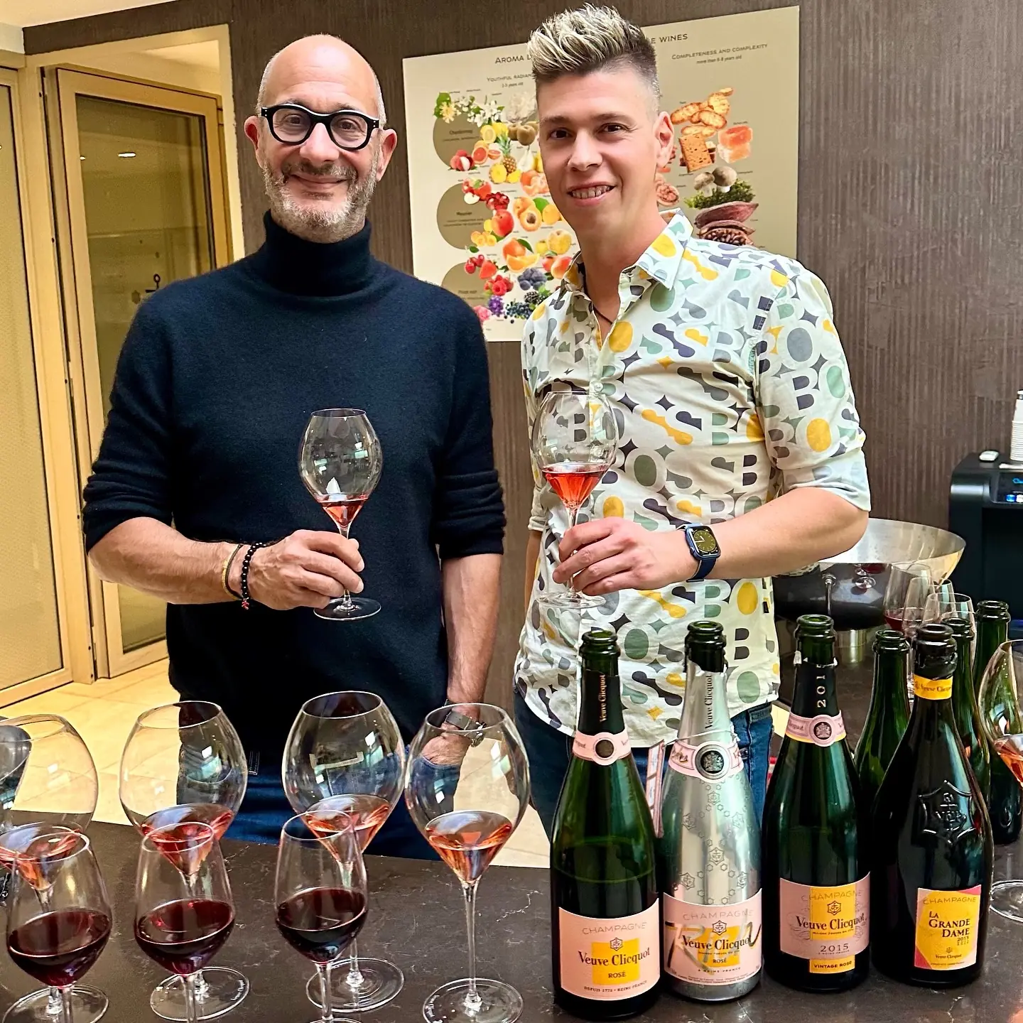 Mate Hajdu and Didier Mariotti with Veuve Clicquot bottles
