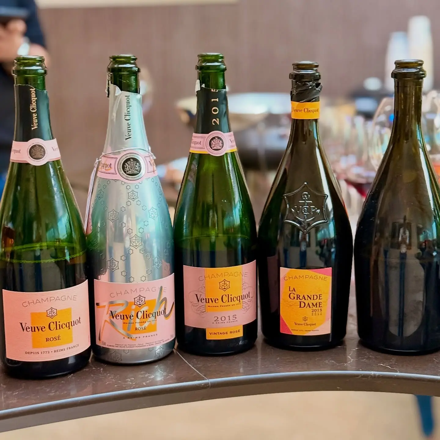 A tasting line-up of Veuve Clicquot rosé champagnes