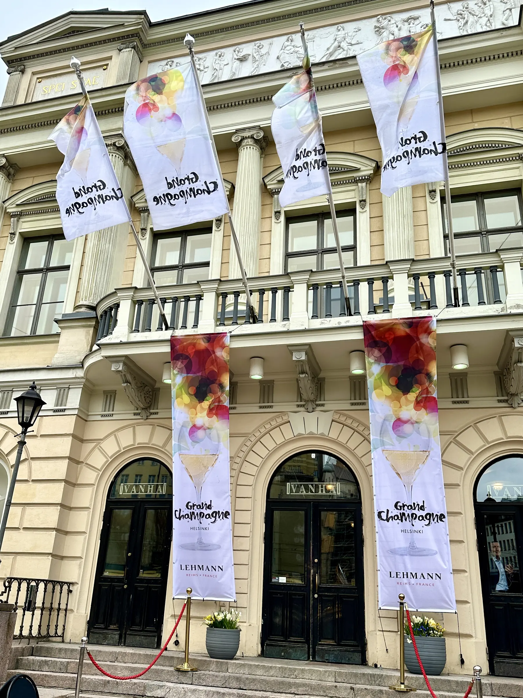 The festive façade of the Grand Champagne Helsinki venue