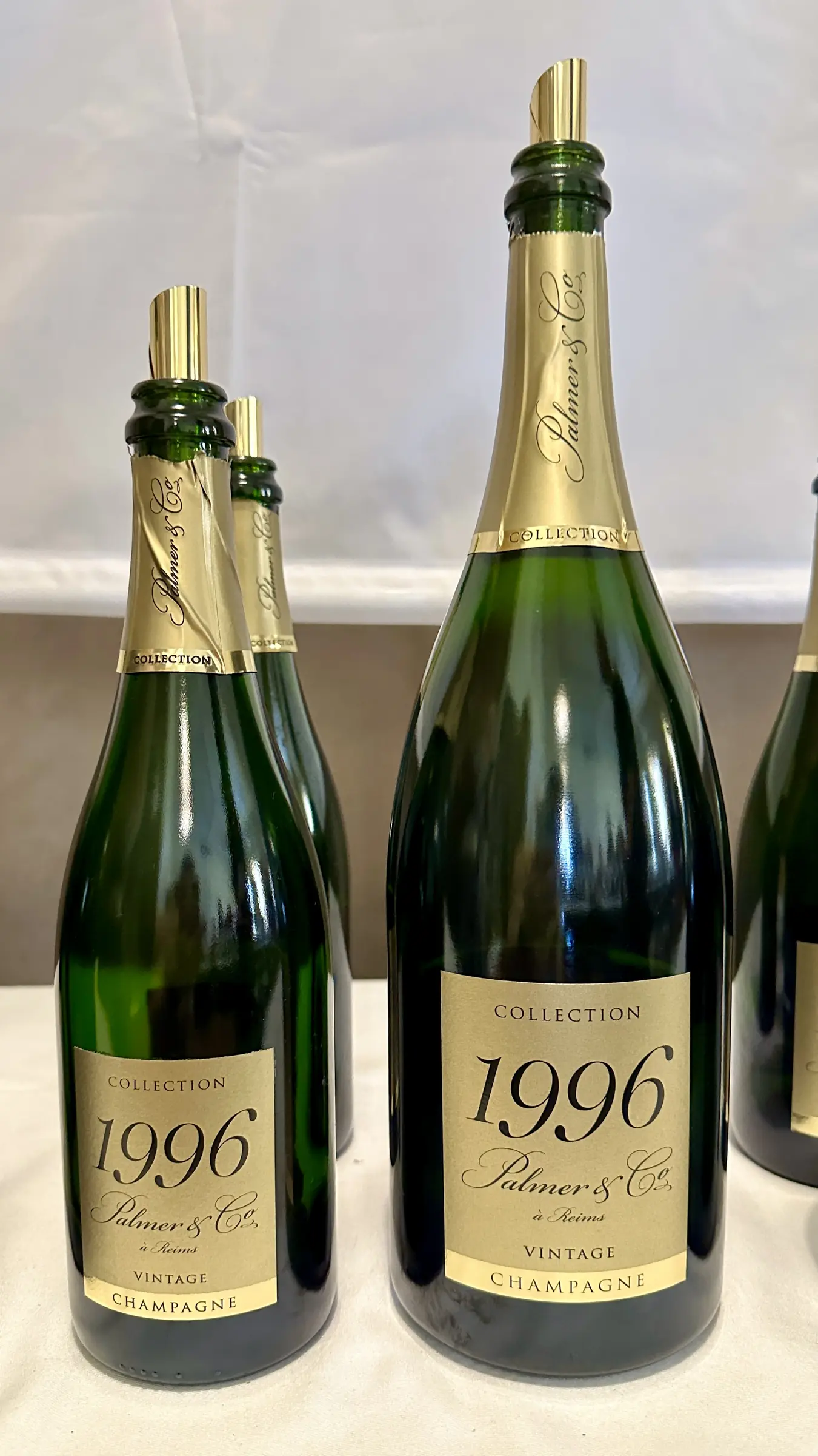 Vintage Champagne bottles at a tasting in Helsinki