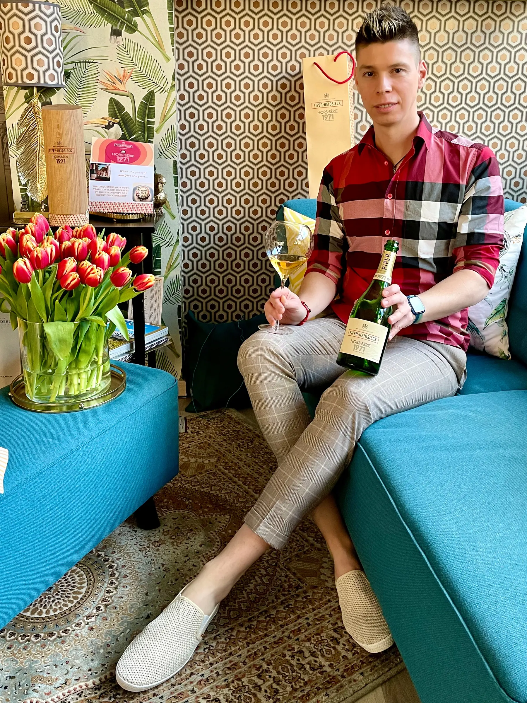 Mate Hajdu with a bottle of Piper-Heidsieck Hors-Série 1971